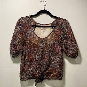 Sheer Floral Crop Blouse Top by Roommates With Lace Detail on Back, Size Medium